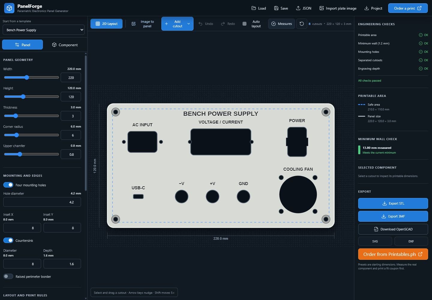 Electronics Panel Generator interactive 3D design interface