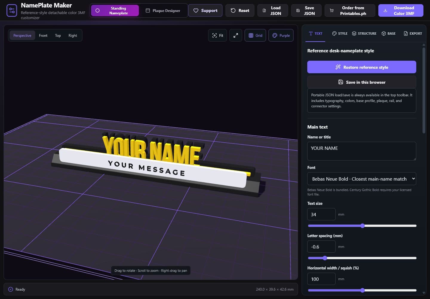 Custom Nameplate & Plaque Generator interactive 3D design interface